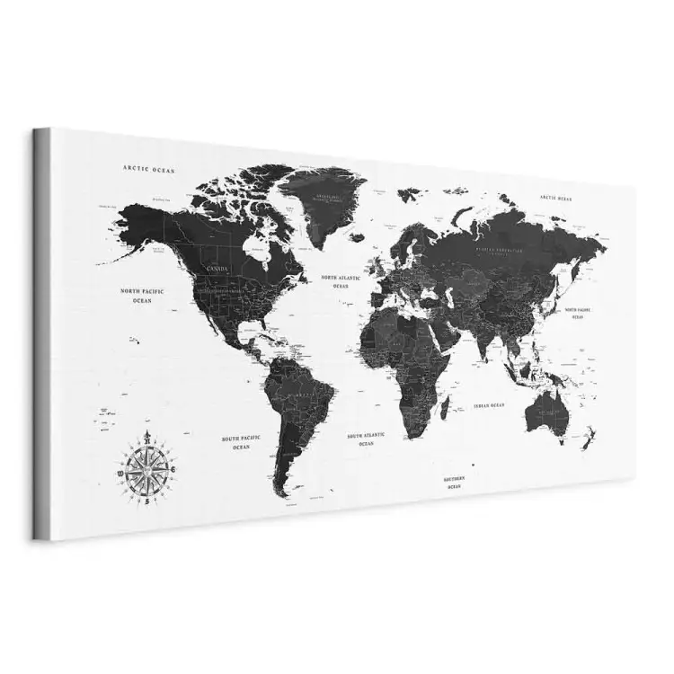 Czarno-biała mapa wąski - czarna mapa świata z napisami