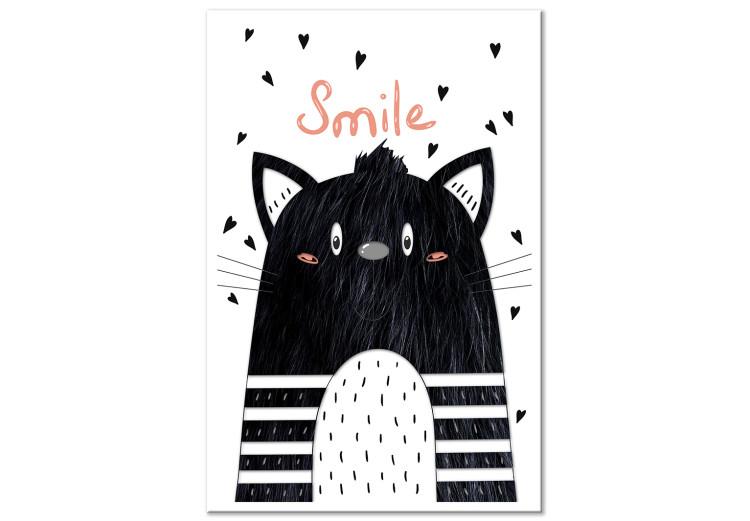 Obraz na płótnie Czarno-biały stworek- abstrakcyjna grafika z uśmiechniętym kotkiem