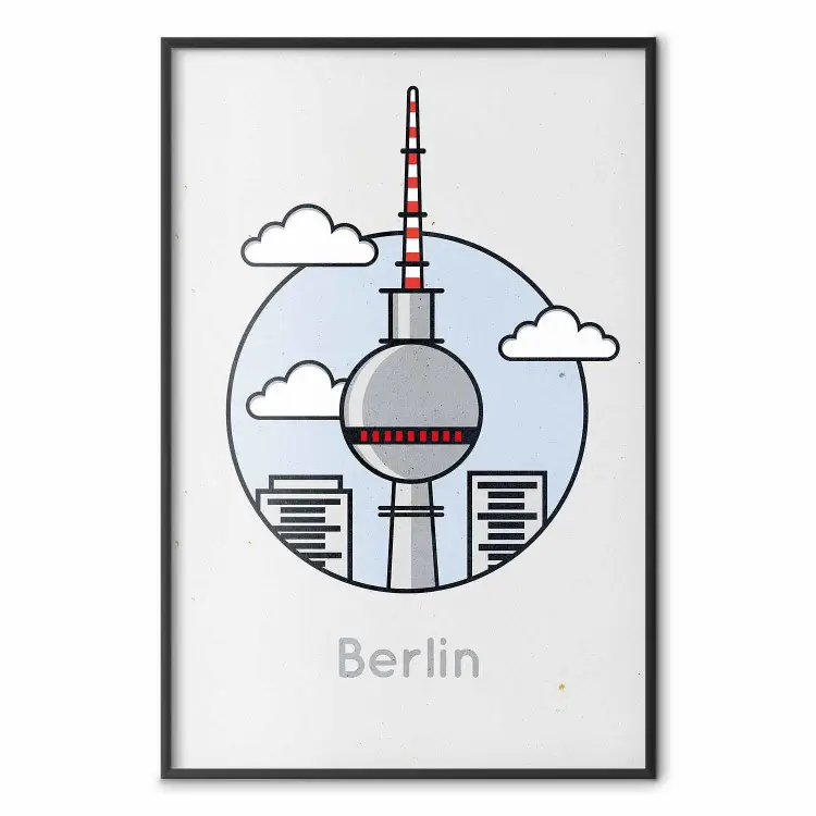 Berlin - miejska architektura Niemiec wśród chmur i napis po angielsku