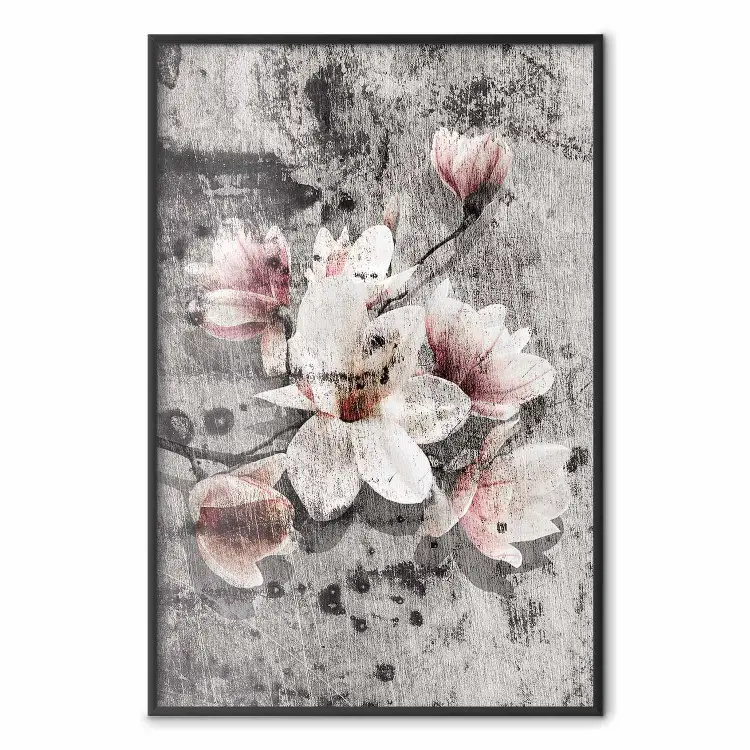 Magnolie - kompozycja o chropowatej teksturze z jasnoróżowymi kwiatami