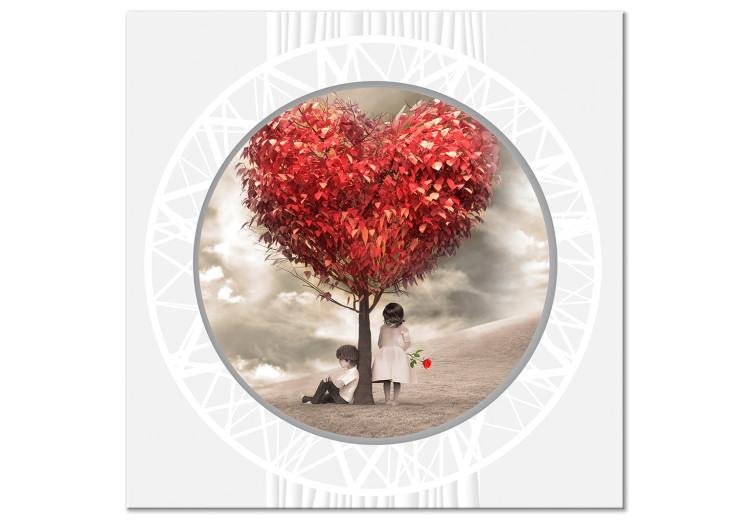 Obraz na płótnie Drzewo miłości (1-częściowy) - sylwetka ludzi pod czerwonymi liśćmi