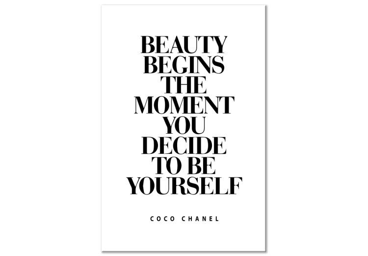 Obraz na płótnie Piękno to autentyczność (1-częściowy) - czarno-biały cytat Coco Chanel