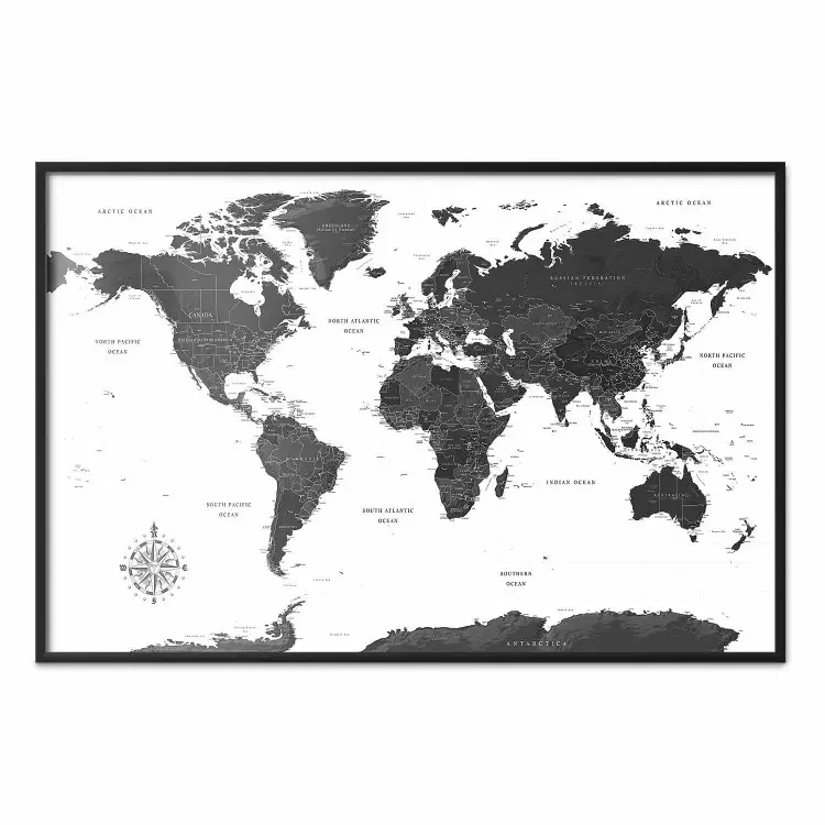 Monochromatyczna mapa - czarno-biała mapa świata i napisy po angielsku