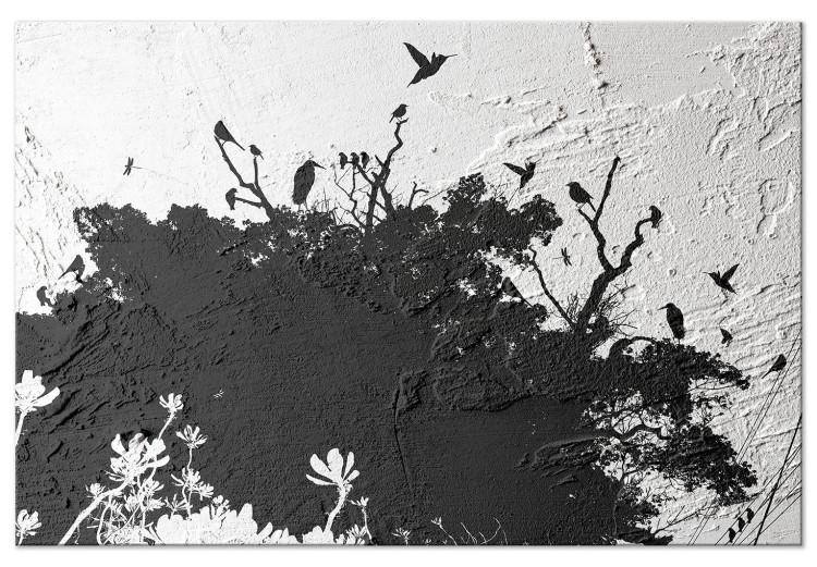 Obraz na płótnie Ptasi azyl (1-częściowy) - cień drzewa na czarno-białym tle tekstury