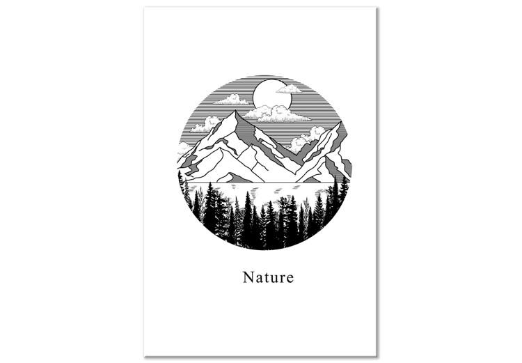 Obraz na płótnie Kraina Górska - minimalistyczny czarno-biały pejzaż górski z napisem w języku angielskim