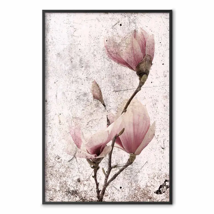 Dojrzała magnolia - vintage kompozycja w kwiaty na pastelowym tle