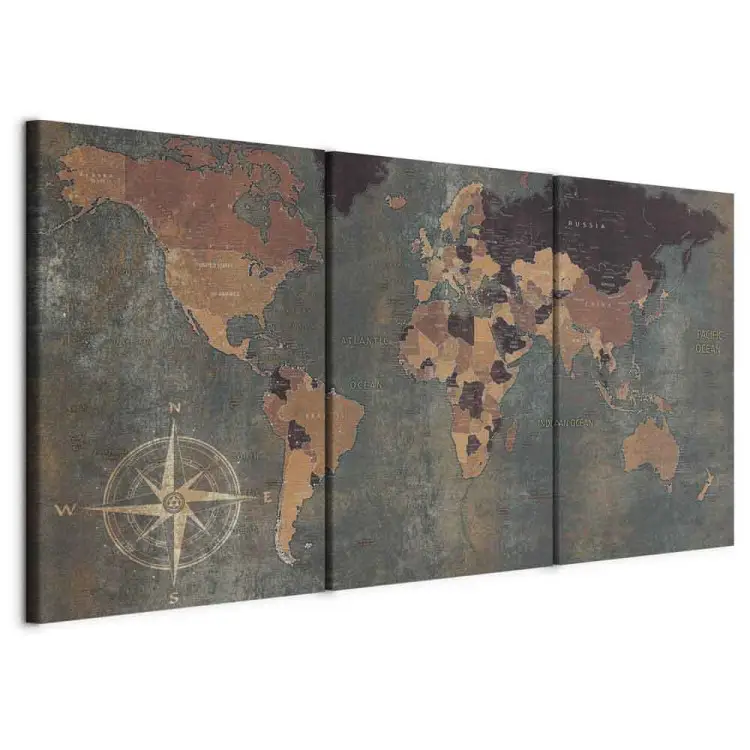 Mapa świata vintage (3-częściowy) zielony