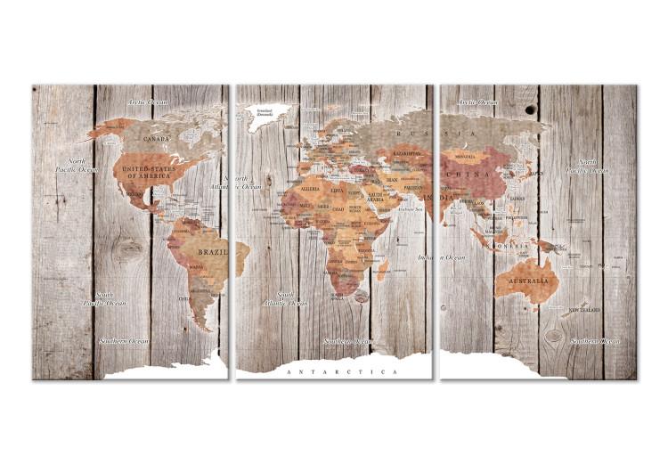 Obraz na płótnie Mapa świata: Drewniane historie (3-częściowy)