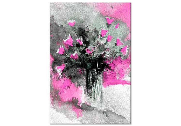 Obraz na płótnie Bukiet kwiatów w wazonie - motyw z kwiatami w szarym i różowym kolorze