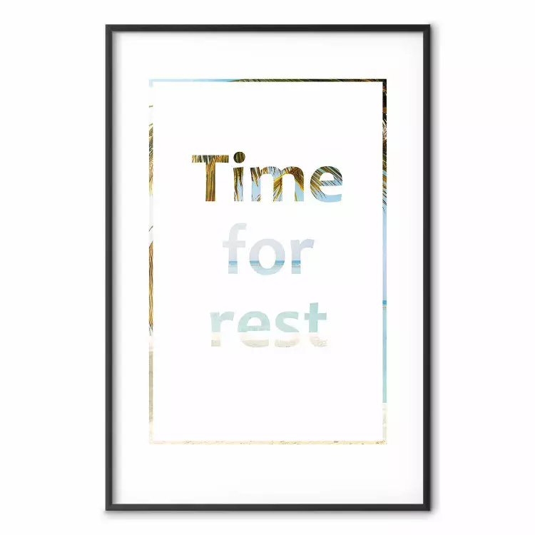 Time for Rest - napis po angielsku z przebłyskiem na pejzaż tropikalny