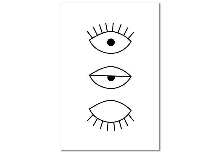 Obraz na płótnie Mrugnięcie - minimalistyczna, czarna grafika z oczami na białym tle