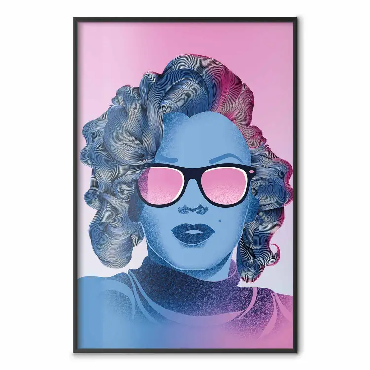 Norma Jeane - fantazyjny niebiesko-różowy portret kobiety z okularami