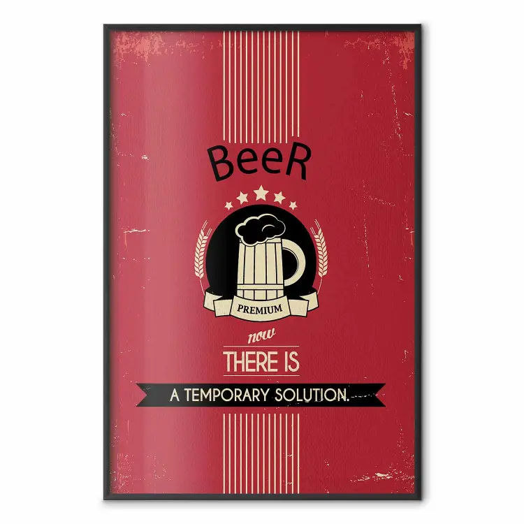 Premium Beer - napisy po angielsku i ilustracja piwa na czerwonym tle