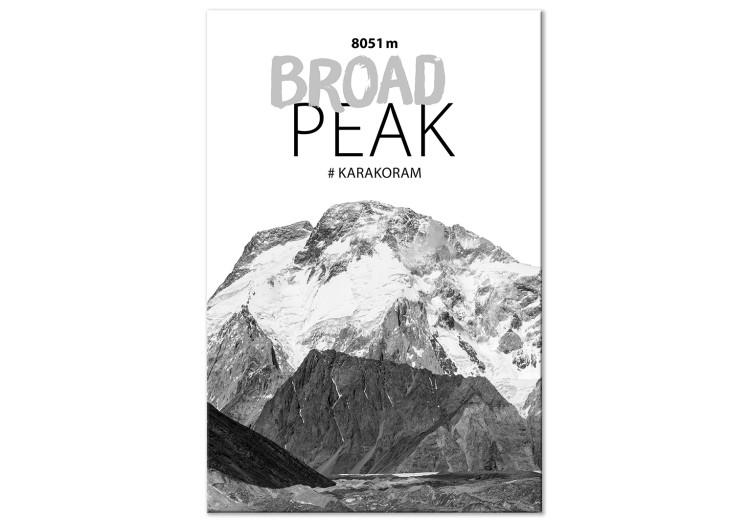 Obraz na płótnie Szczyt Broad Peak - fotografia z górą i napisem po angielsku