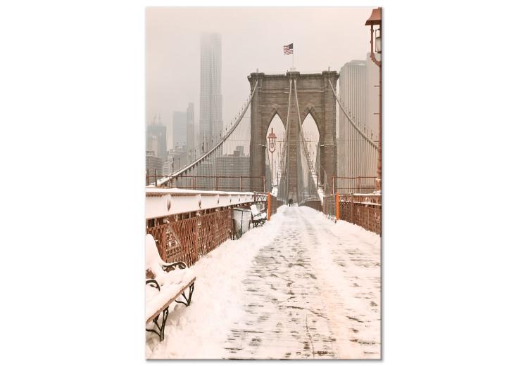 Obraz na płótnie Most Brookliński w śniegu i mgle - zdjęcie architektury Nowego Jorku