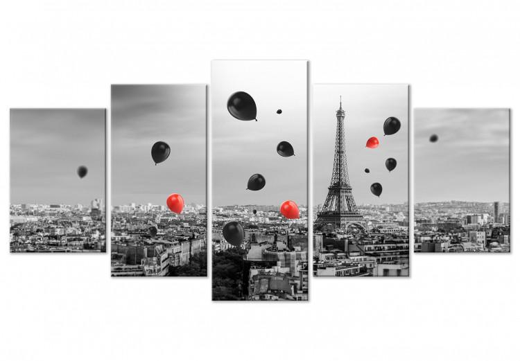 Obraz na płótnie Paryski balonik (5-częściowy) szeroki czerwono-czarny