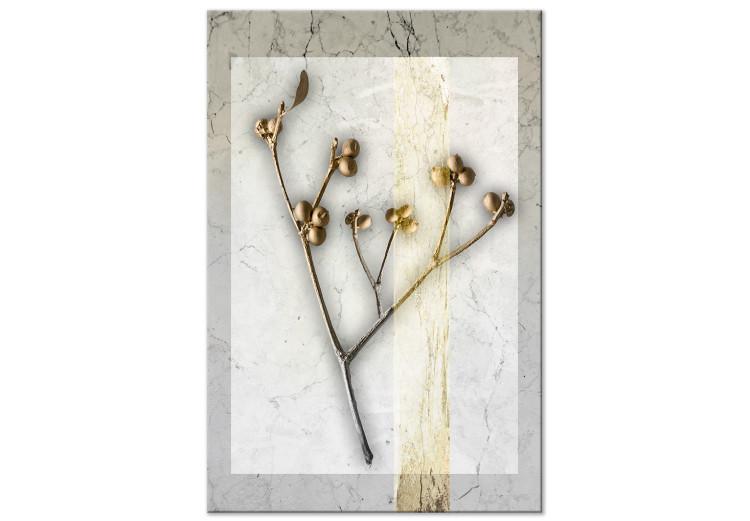Obraz na płótnie Jemioła w stylu glamour - złota roślina na szarym, marmurowym tle