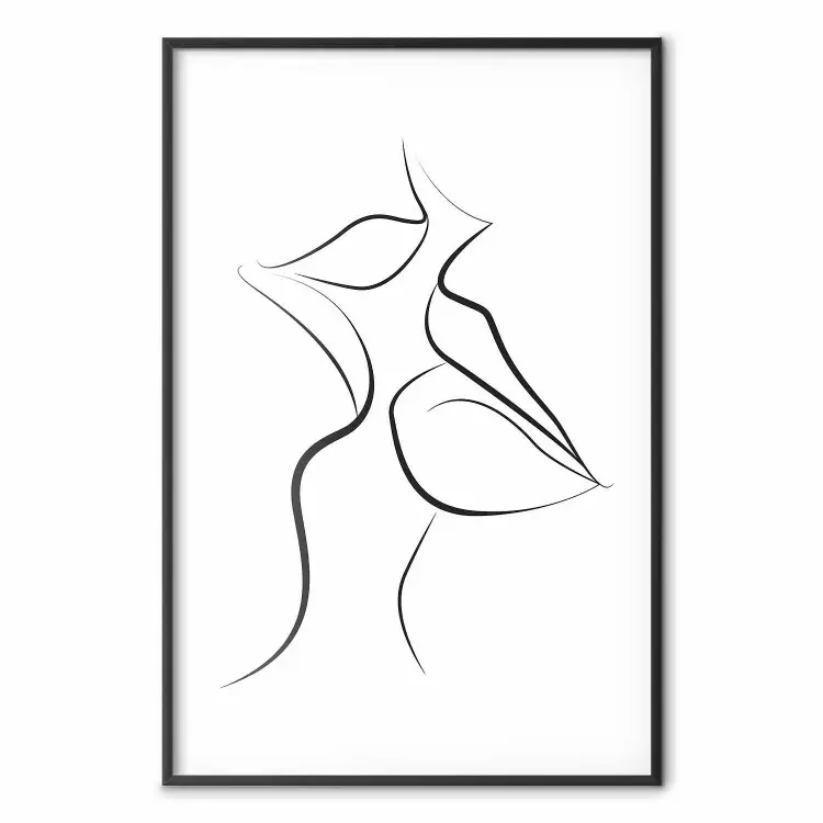 Pierwszy pocałunek - czarno-biały line art ust w formie abstrakcji