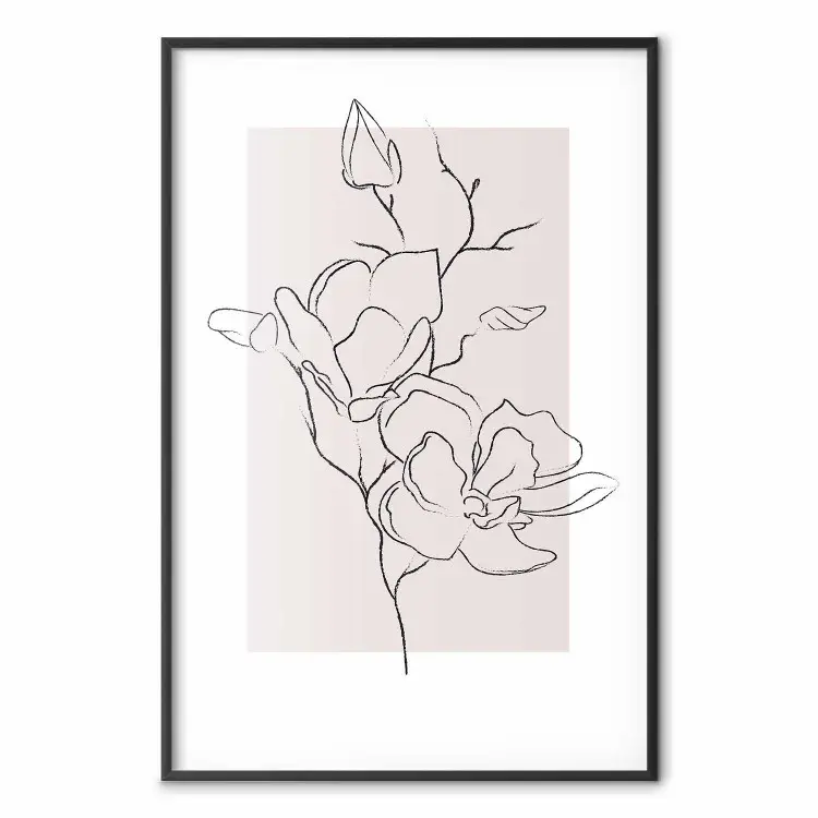 Kremowa magnolia - abstrakcyjny line art kwiatu magnolii na jasnym tle