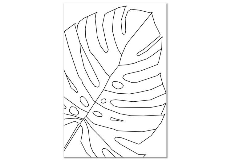 Obraz na płótnie Czarne kontury liścia monstery -  abstrakcja na białym tle