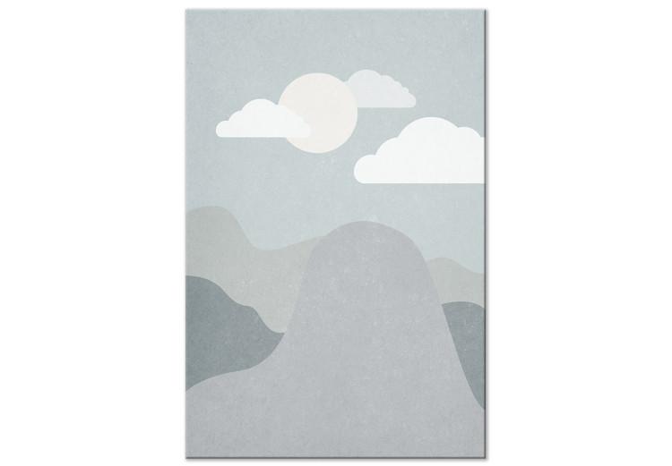 Obraz na płótnie Spacer po górach - pejzaż górski do pokoju dziecięcego z chmurami i błękitnym niebem w delikatnych odcieniach szarości, beżu i błękitu