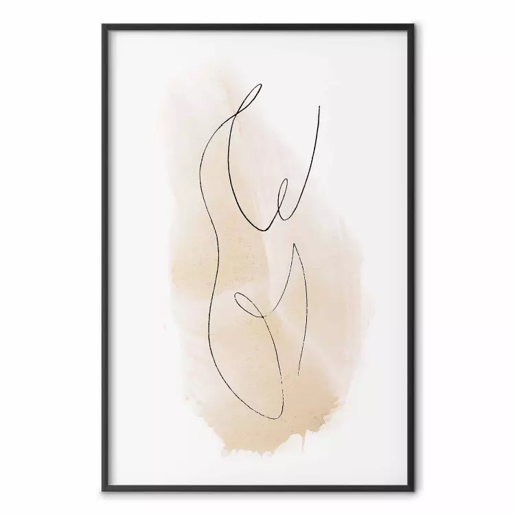 Nić Ariadny - abstrakcyjny line art postaci na tle z brązową plamą