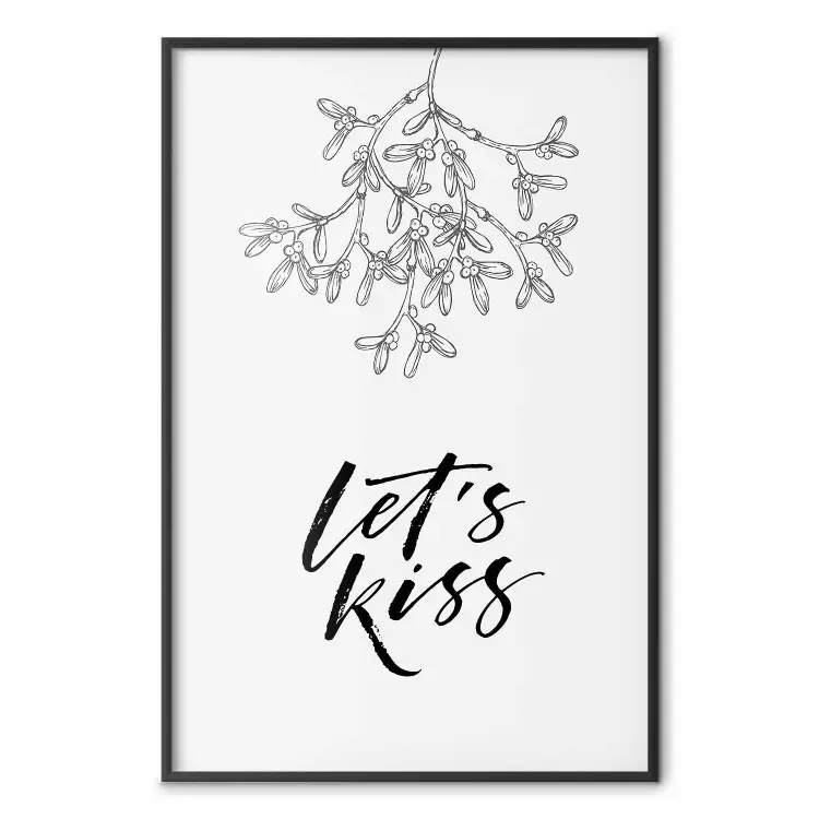 Let's kiss - motyw roślinny i czarne napisy po angielsku na jasnym tle