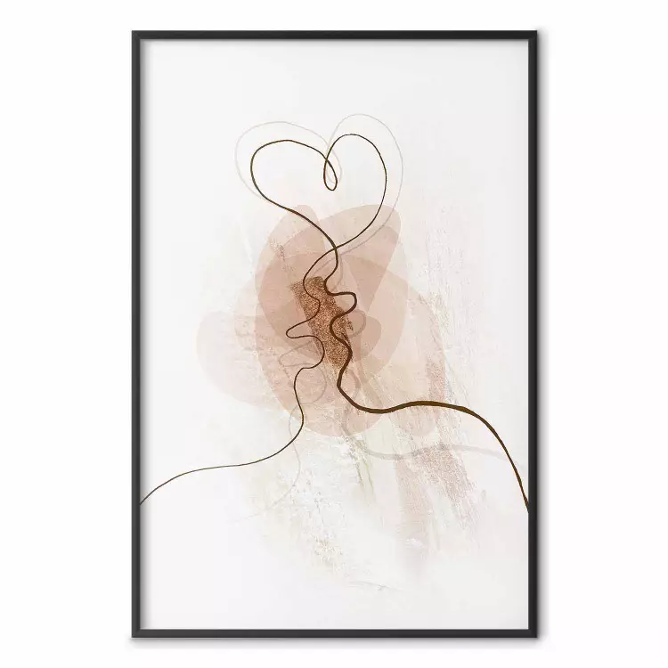 Wspólne pragnienie - line art pocałunku na beżowym abstrakcyjnym tle