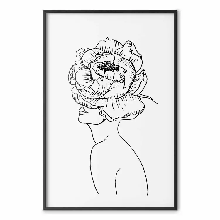 Oblicze młodości - line art portretu kobiety z kwiatami na jasnym tle