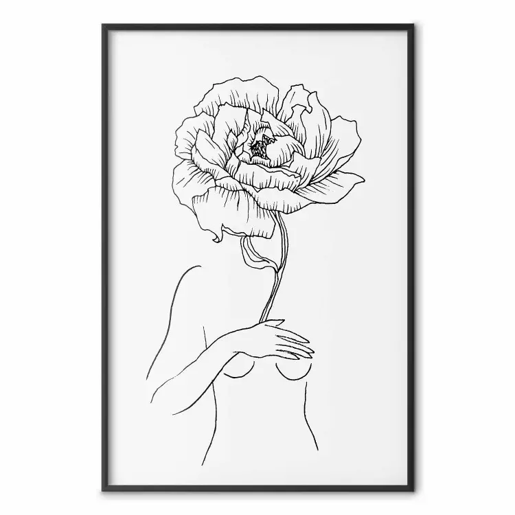 Zmysłowy rozkwit - line art kobiety i rośliny z kwiatem na jasnym tle