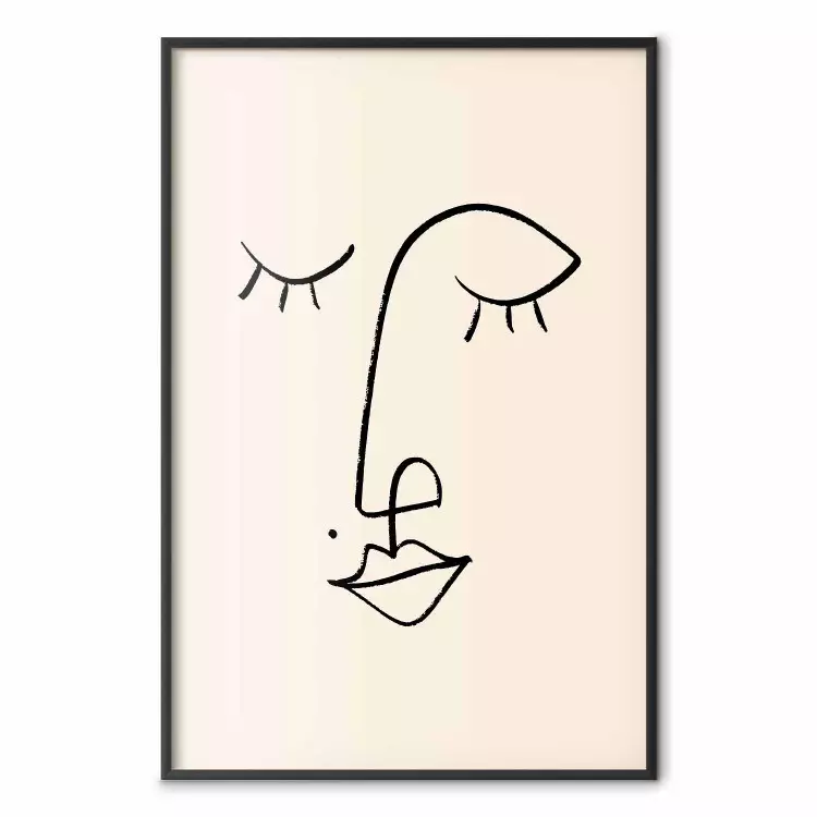 Zalotny pieprzyk - line art twarzy na jasnym tle w stylu abstrakcyjnym