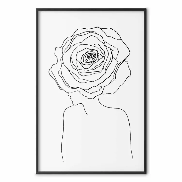 Odwrócone spojrzenie - czarny line art kobiety z kwiatami na głowie