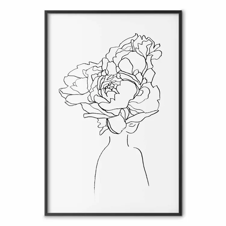 Powyżej kwiatów - abstrakcyjny line art kobiety z kwiatami na głowie