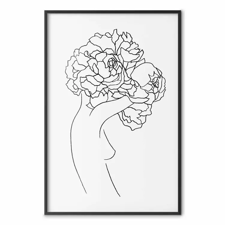 Ogrodniczka - abstrakcyjny line art kobiety z kwiatami na białym tle