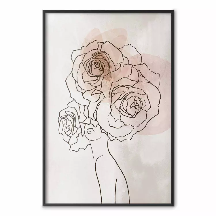 Anna i róże - abstrakcyjny czarny lineart kobiety z kwiatami na głowie