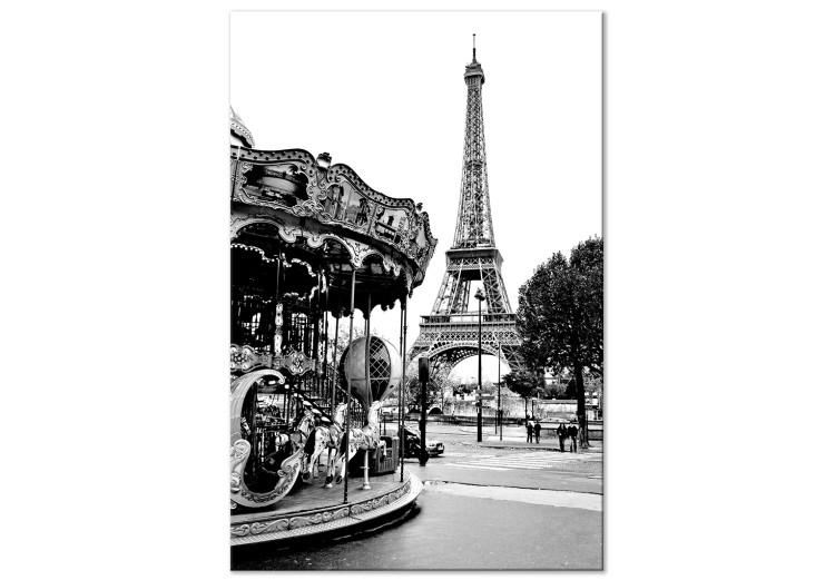 Obraz na płótnie Karuzela przy Wieży Eiffla - czarno-biała grafika architektury Paryża
