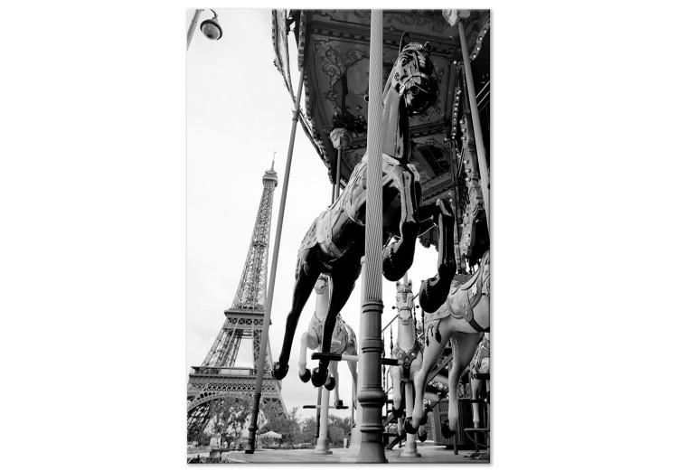 Obraz na płótnie Paryska karuzela - czarno-biała fotografia z widokiem na Wieżę Eiffla