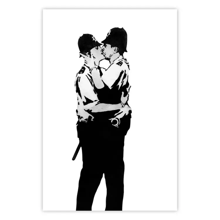 Kissing Coppers - dwie całujące się czarne postacie w stylu Banksy