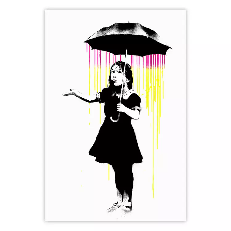 Dziewczynka z parasolką - czarno-biała dziewczyna w kolorowym deszczu