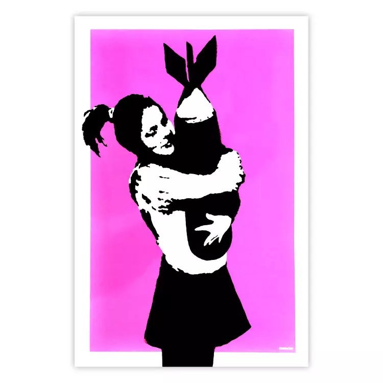 Bombowy uścisk - dziewczyna z bombą na różowym tle w stylu Banksy