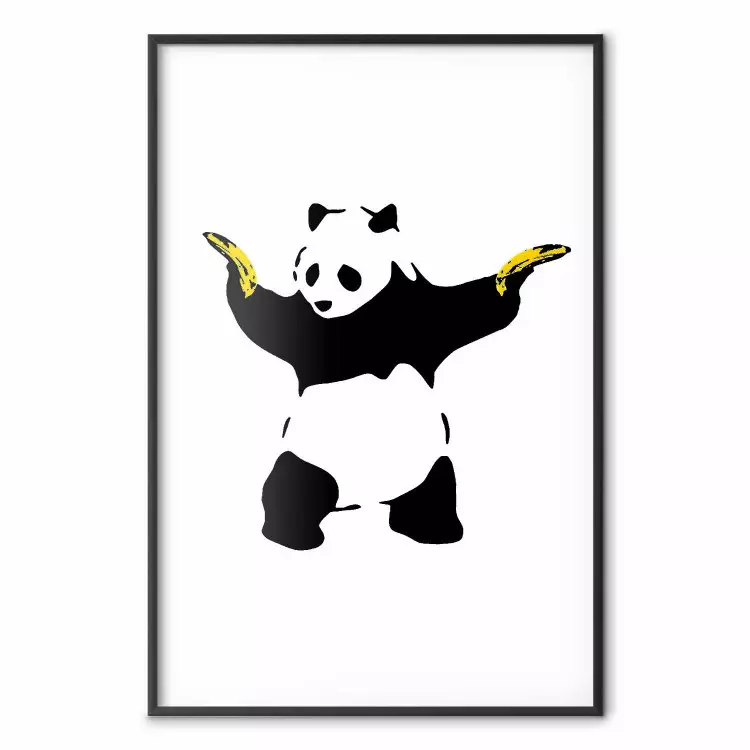 Panda with Guns - czarno-białe zwierzę trzymające banany na białym tle