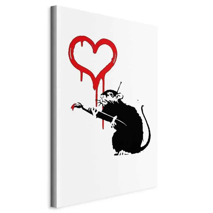 Love Rat pionowy - street art szczura jako malarza serc