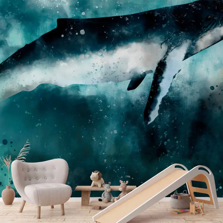 Duża ryba - fantazyjny pejzaż z wielorybem na tle turkusowego oceanu