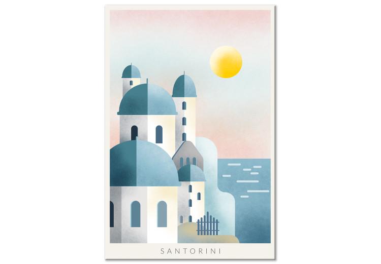 Obraz na płótnie Greckie Santorini - krajobraz z charakterystyczna białą architekturą wyspy Santorini oraz morzem z napisami