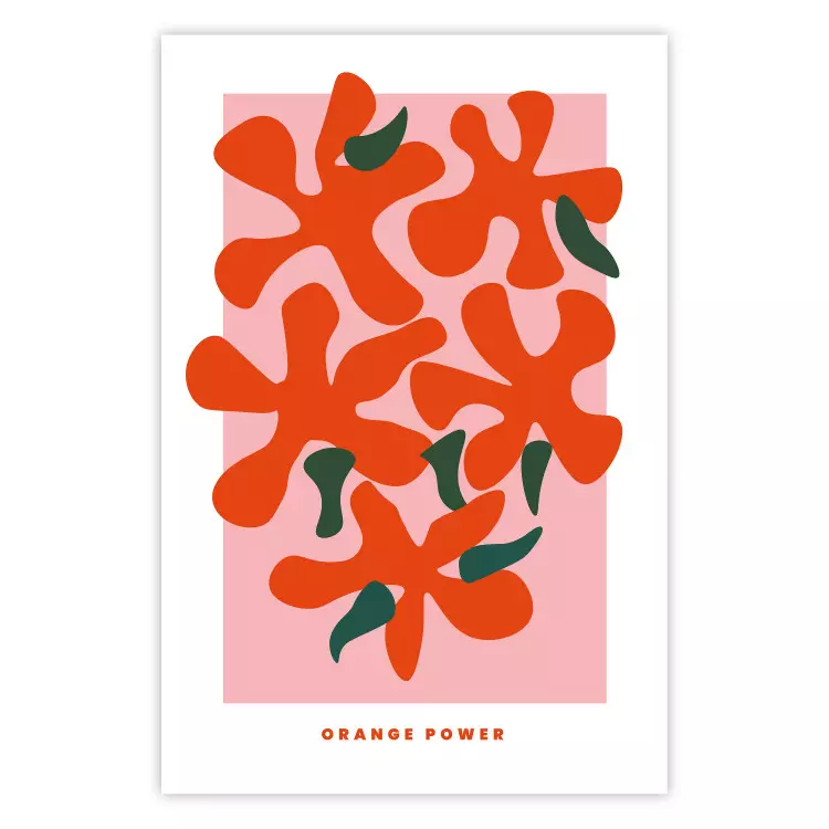 Pomarańczowy bukiet - abstrakcyjne kolorowe kwiaty i angielskie napisy