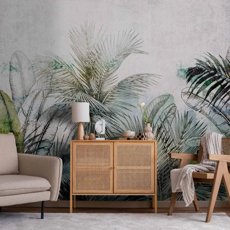Dżungla - egzotyczna kompozycja z tropikalną naturą z liśćmi i palmami