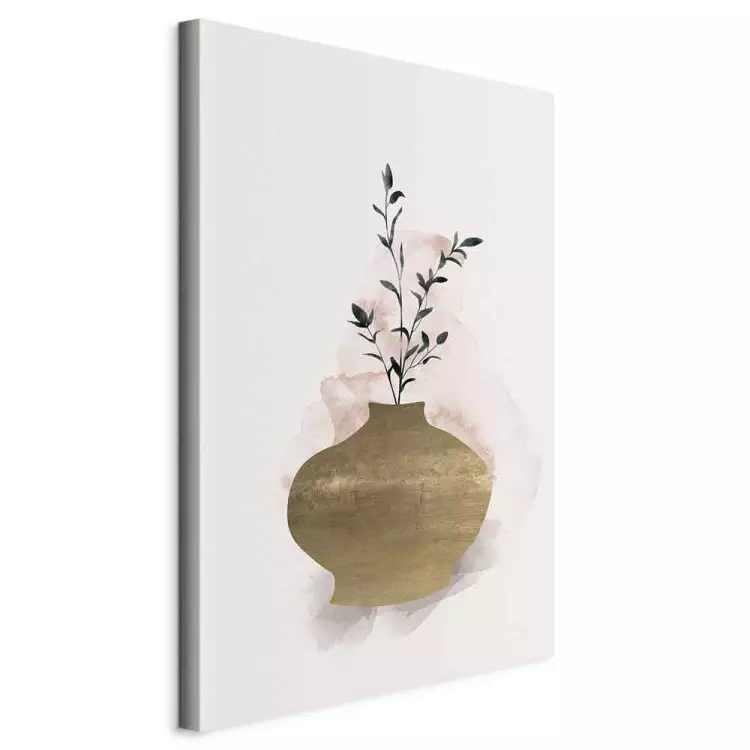 Brązowy wazon z zieloną gałązką - martwa natura w stylu scandi boho