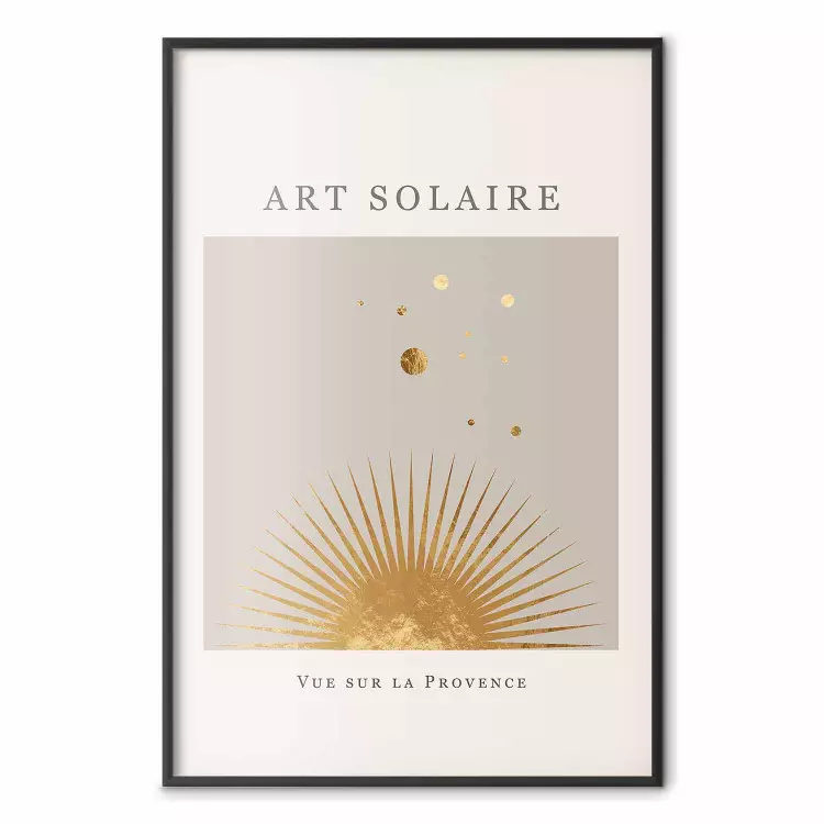Słoneczna sztuka - złote słońce i ciemne napisy w stylu scandi boho