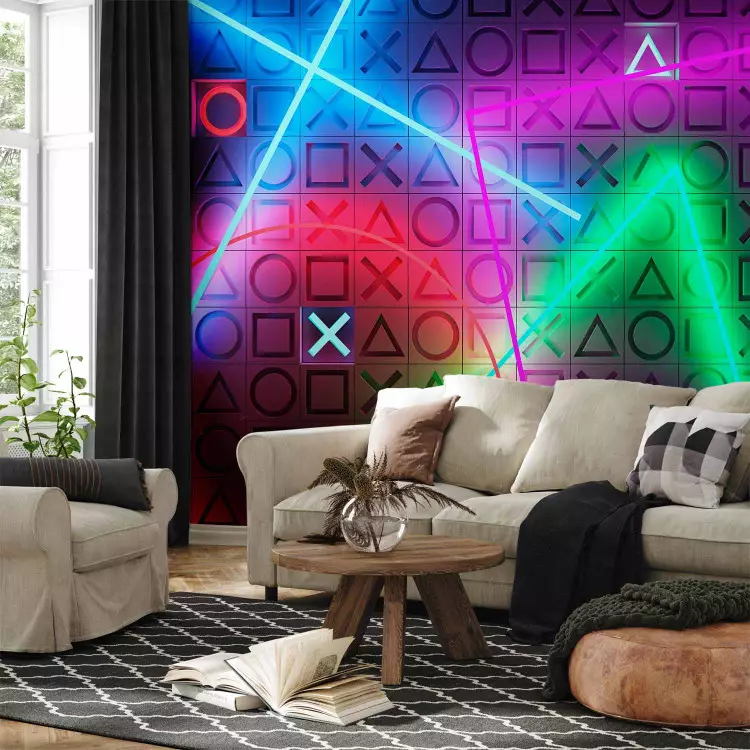 Neonowe symbole gry - abstrakcyjne kolorowe figury do pokoju gracza