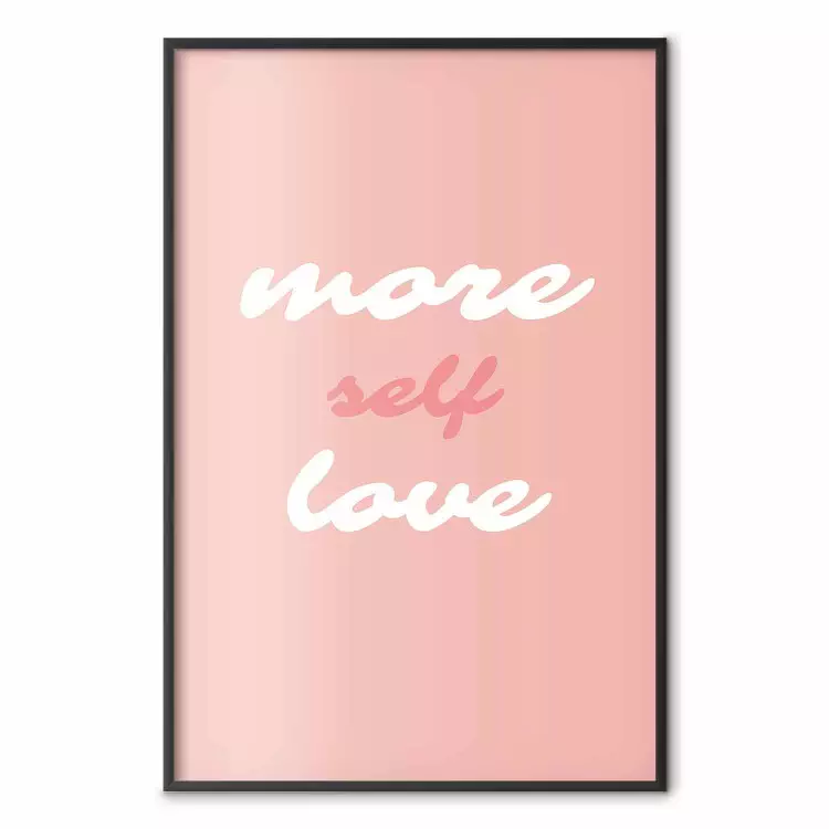 More Self Love - białe i różowe napisy po angielsku na pastelowym tle